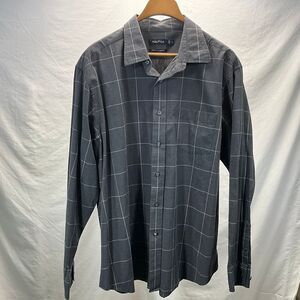 Nautica Cotton Cashmere Gray Windowpane Button Down Shirt Casual Business XL